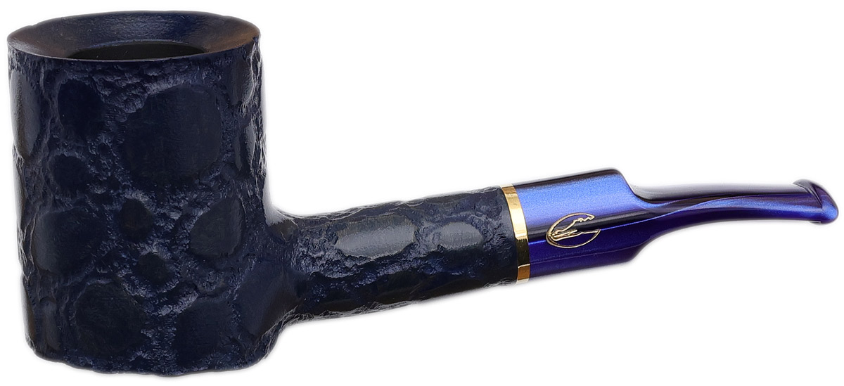 blue tobacco pipe Ceremonial Hawaiian Flower Sitter Meerschaum with Ocean Stem Finish by Paykoc Masonic Floral Scroll Work 1/2