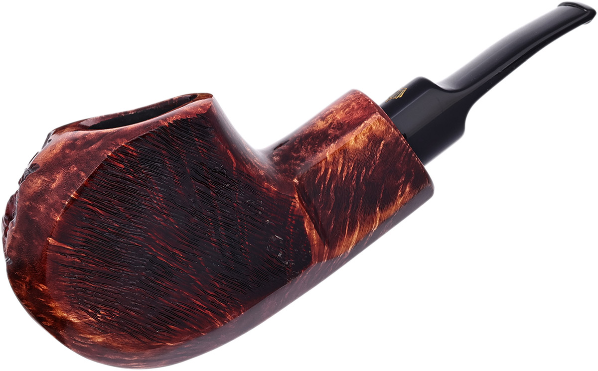 Crown Partially Rusticated Paneled Bent Apple (Viking) Tobacco Pipe