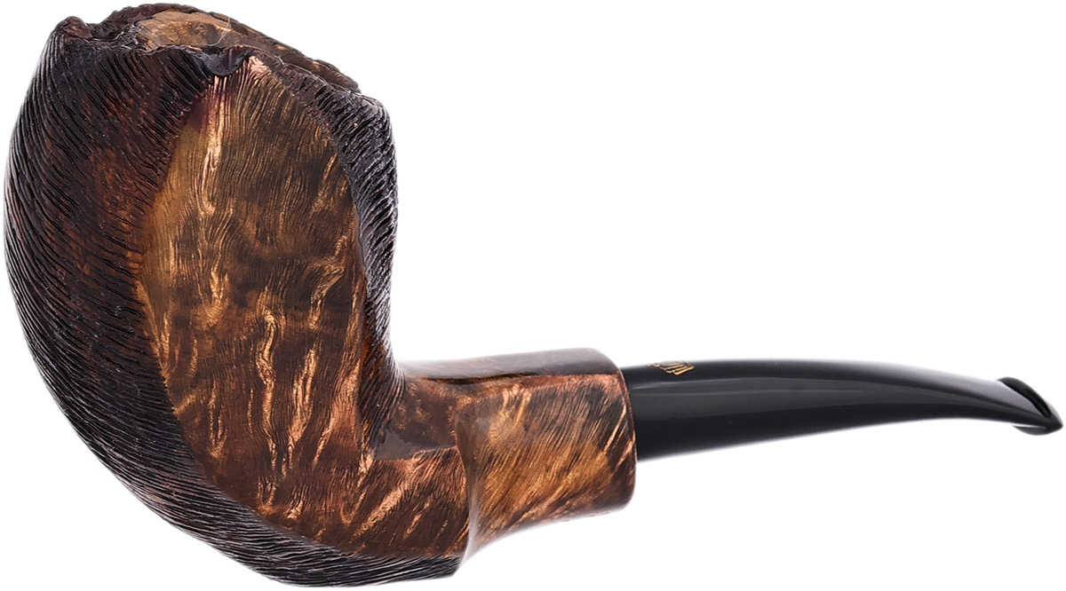 Crown Partially Rusticated Paneled Bent Egg Sitter (Viking) (9mm) Tobacco Pipe