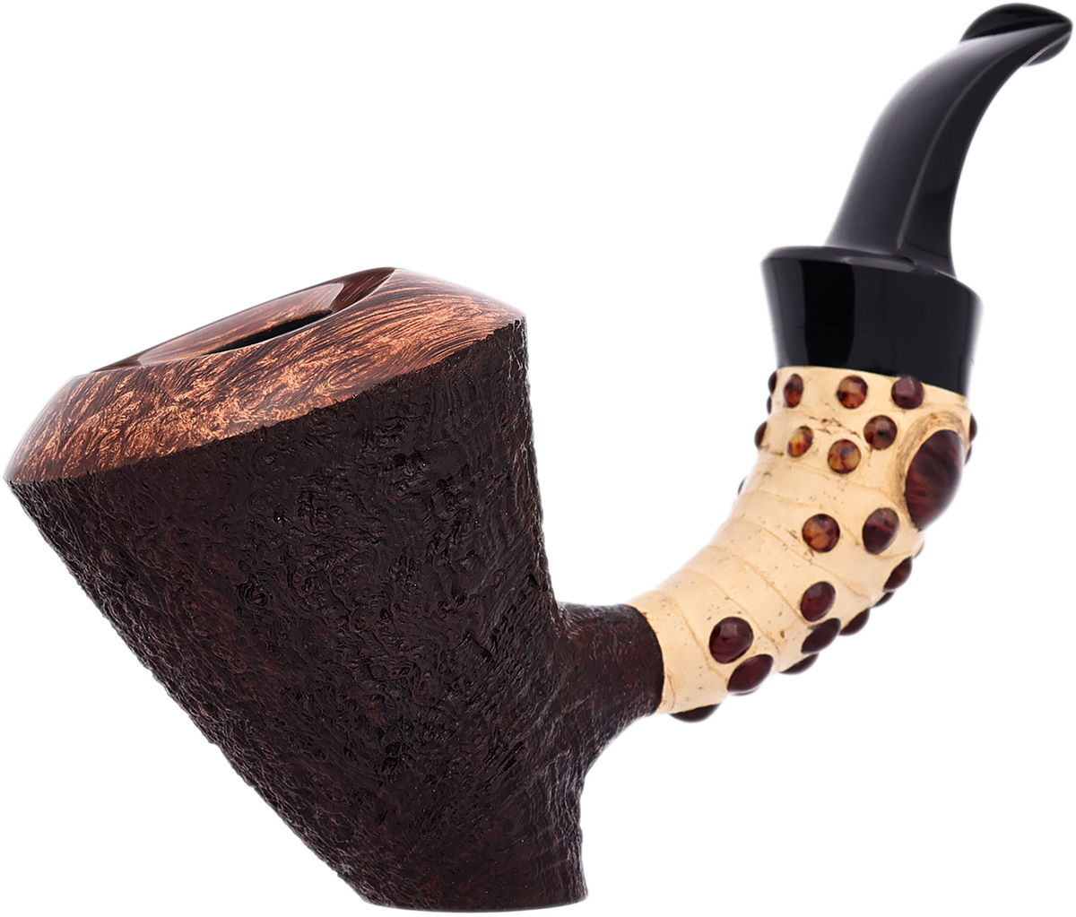 Xin Pipes Partially Sandblasted Bent Dublin Sitter with Bamboo