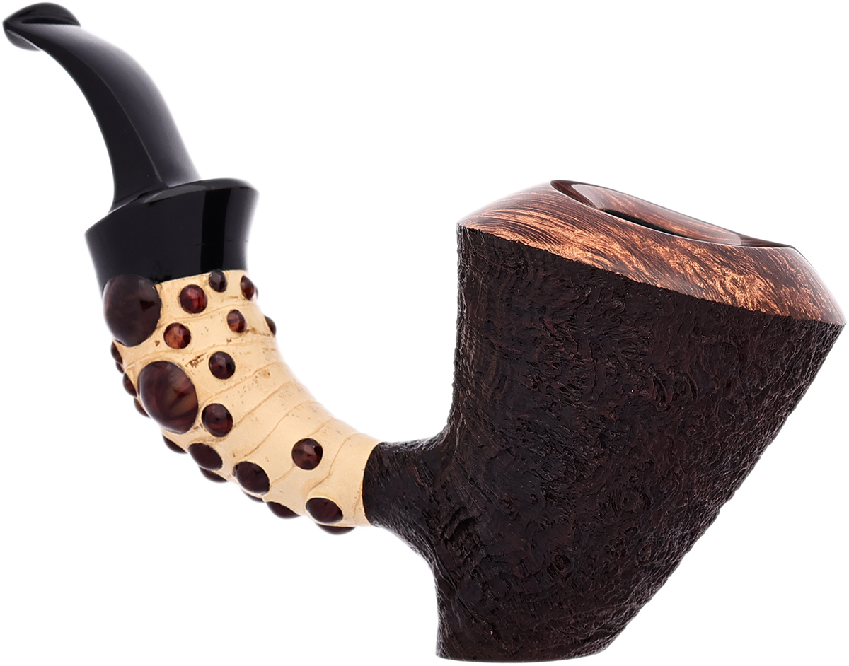Xin Pipes Partially Sandblasted Bent Dublin Sitter with Bamboo