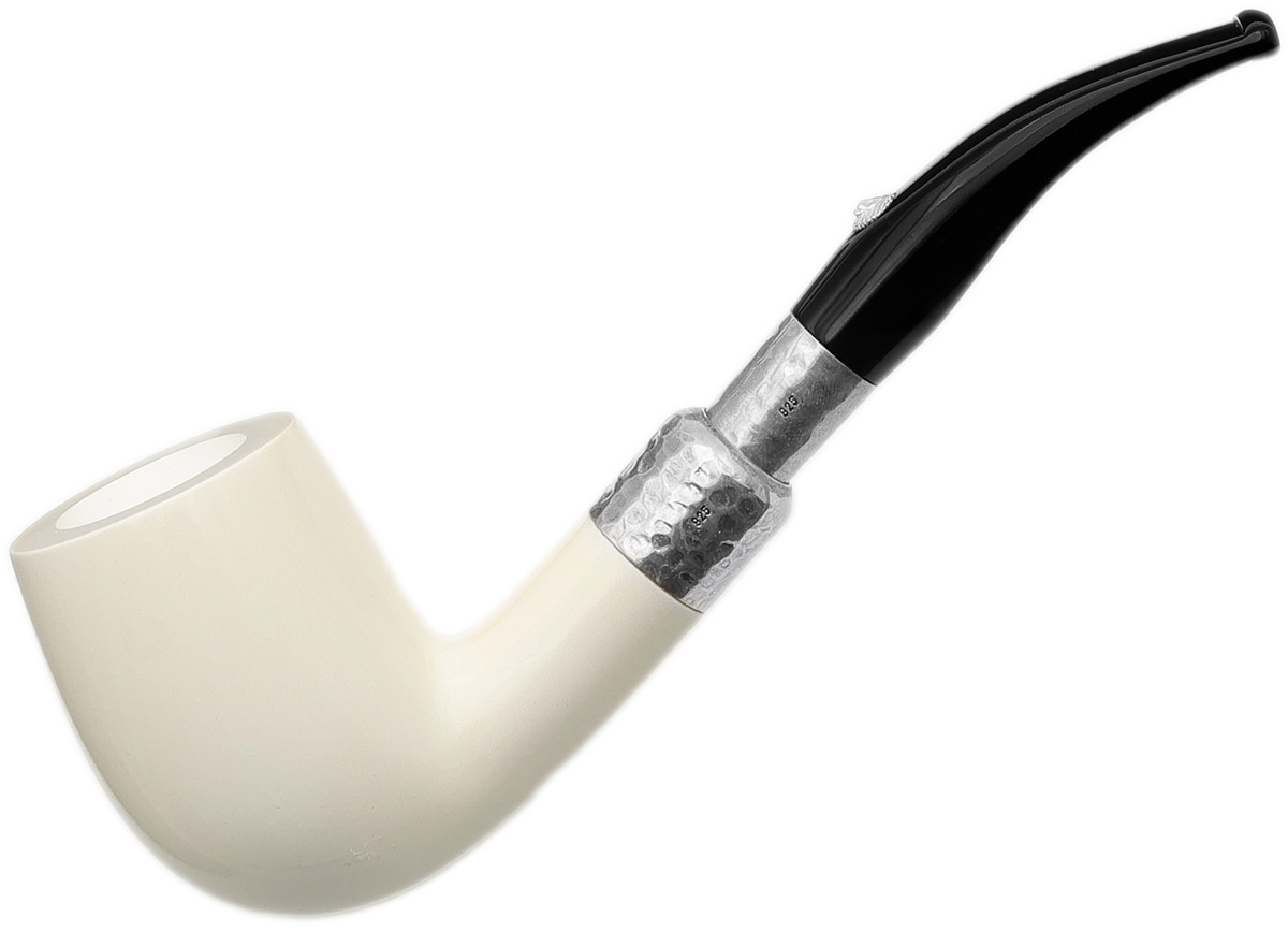 Ivory 1812 Meerschaum Smooth Bent with Silver Spigot (with Case) (9mm) Tobacco  Pipe