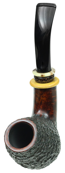 Tonni Nielsen Partially Rusticated Bent Brandy with Boxwood and Horn and Black Palm