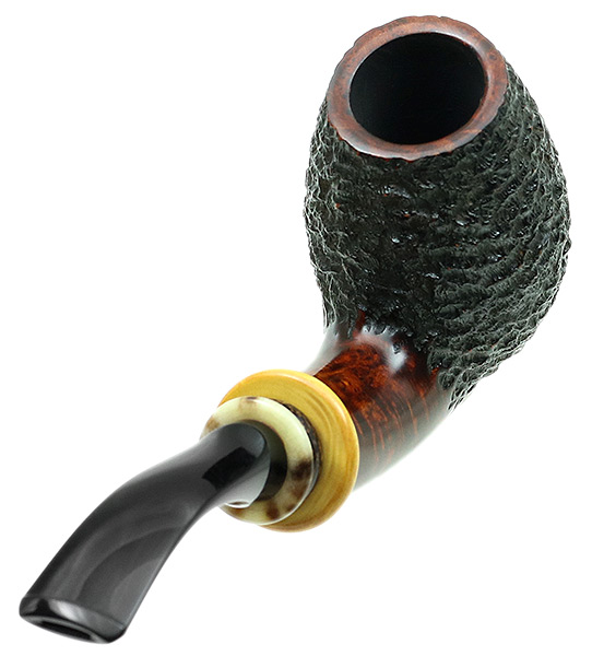 Tonni Nielsen Partially Rusticated Bent Brandy with Boxwood and Horn and Black Palm