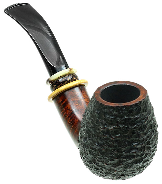 Tonni Nielsen Partially Rusticated Bent Brandy with Boxwood and Horn and Black Palm