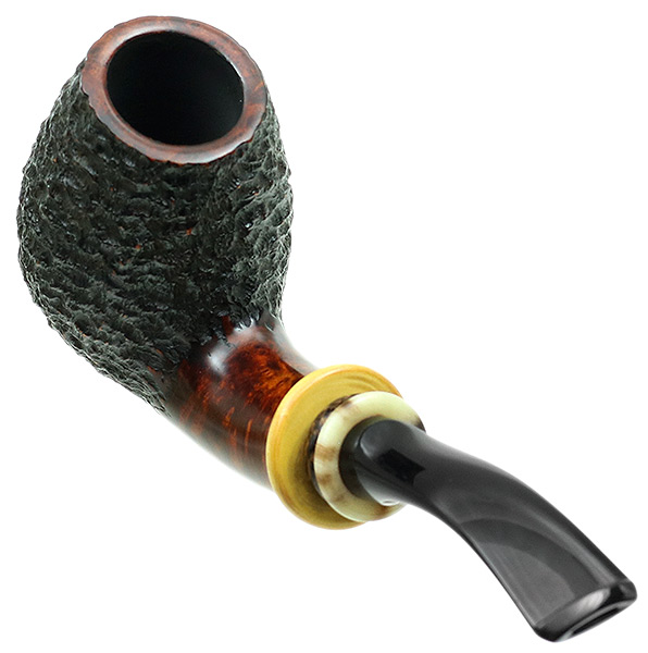 Tonni Nielsen Partially Rusticated Bent Brandy with Boxwood and Horn and Black Palm