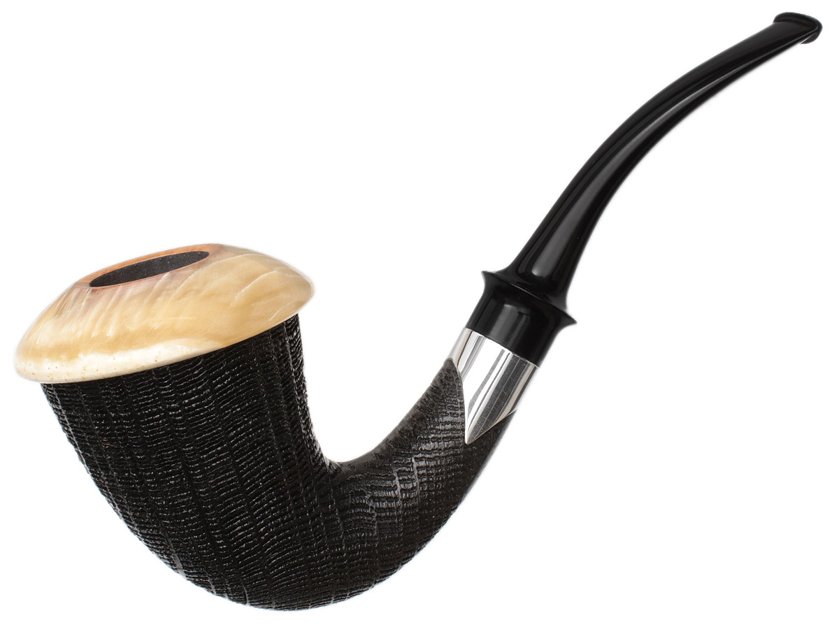 Tom Eltang Sandblasted Morta Calabash Set with Muskox Horn and Boxwood and Silver (Snail) (M)