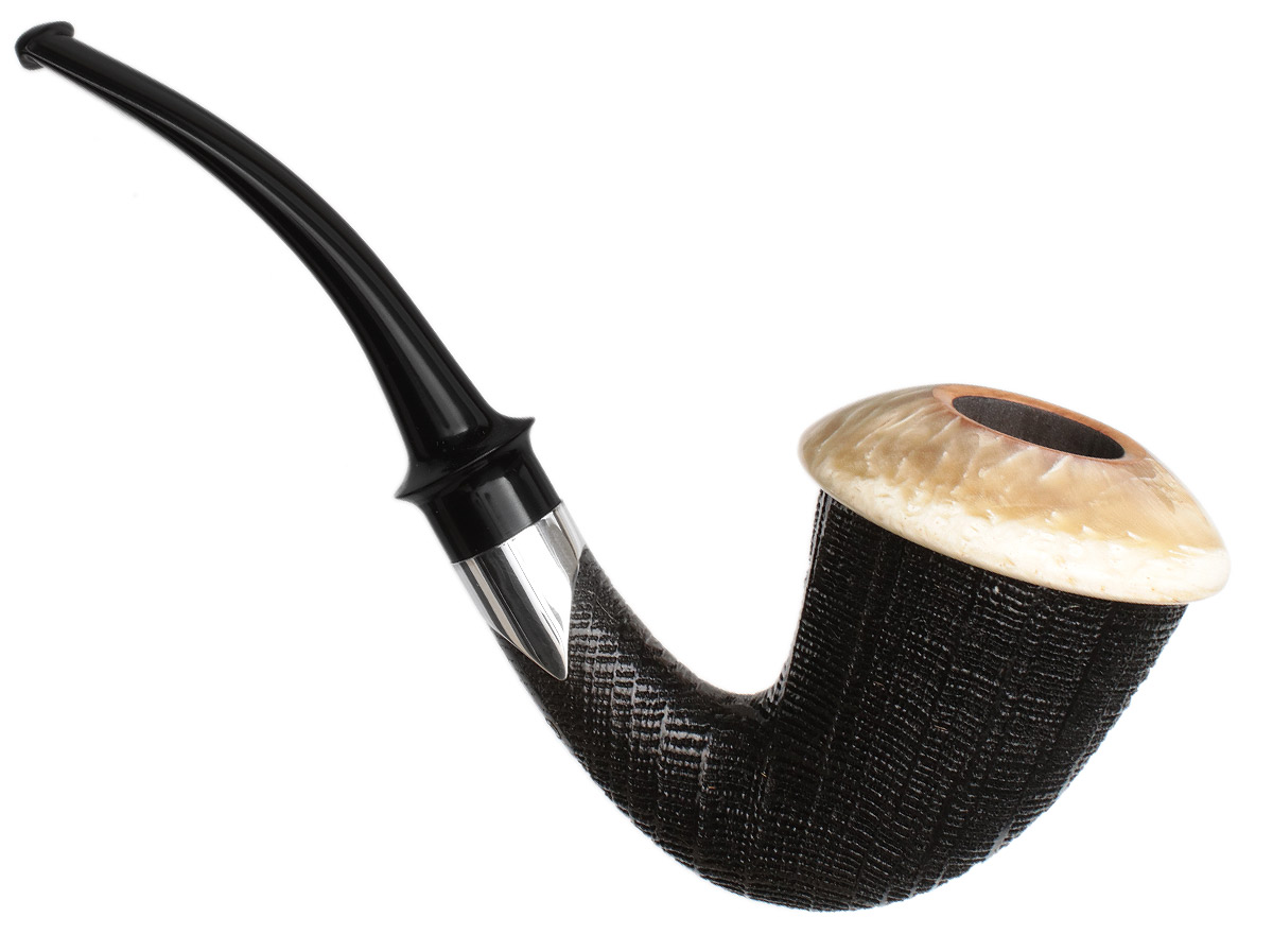 Tom Eltang Sandblasted Morta Calabash Set with Muskox Horn and Boxwood and Silver (Snail) (M)