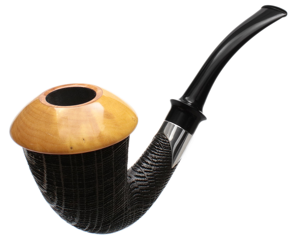 Tom Eltang Sandblasted Morta Calabash Set with Muskox Horn and Boxwood and Silver (Snail) (M)