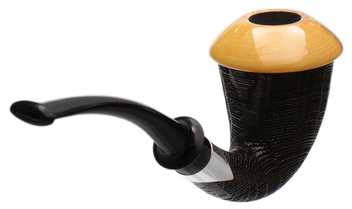 Tom Eltang Sandblasted Morta Calabash Set with Muskox Horn and Boxwood and Silver (Snail) (M)