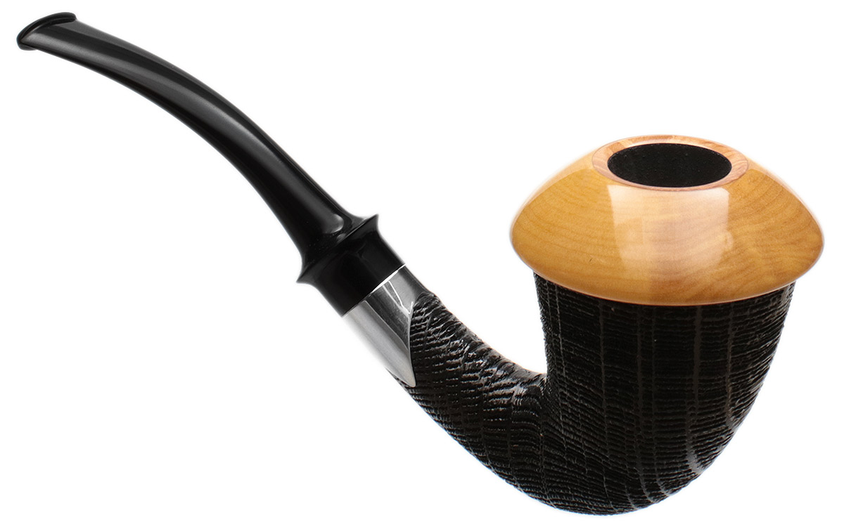 Tom Eltang Sandblasted Morta Calabash Set with Muskox Horn and Boxwood and Silver (Snail) (M)