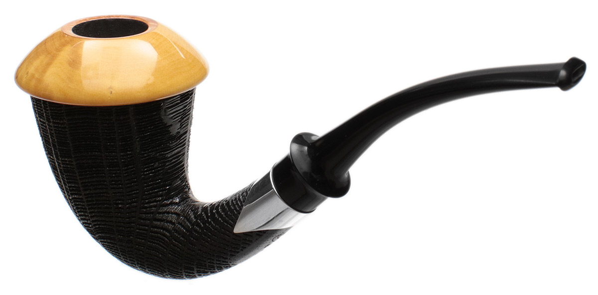 Tom Eltang Sandblasted Morta Calabash Set with Muskox Horn and Boxwood and Silver (Snail) (M)