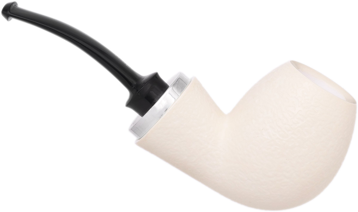 I.M.P. Meerschaum Rusticated Reverse Calabash Bent Egg with Silver (with Case and Extra Stem)