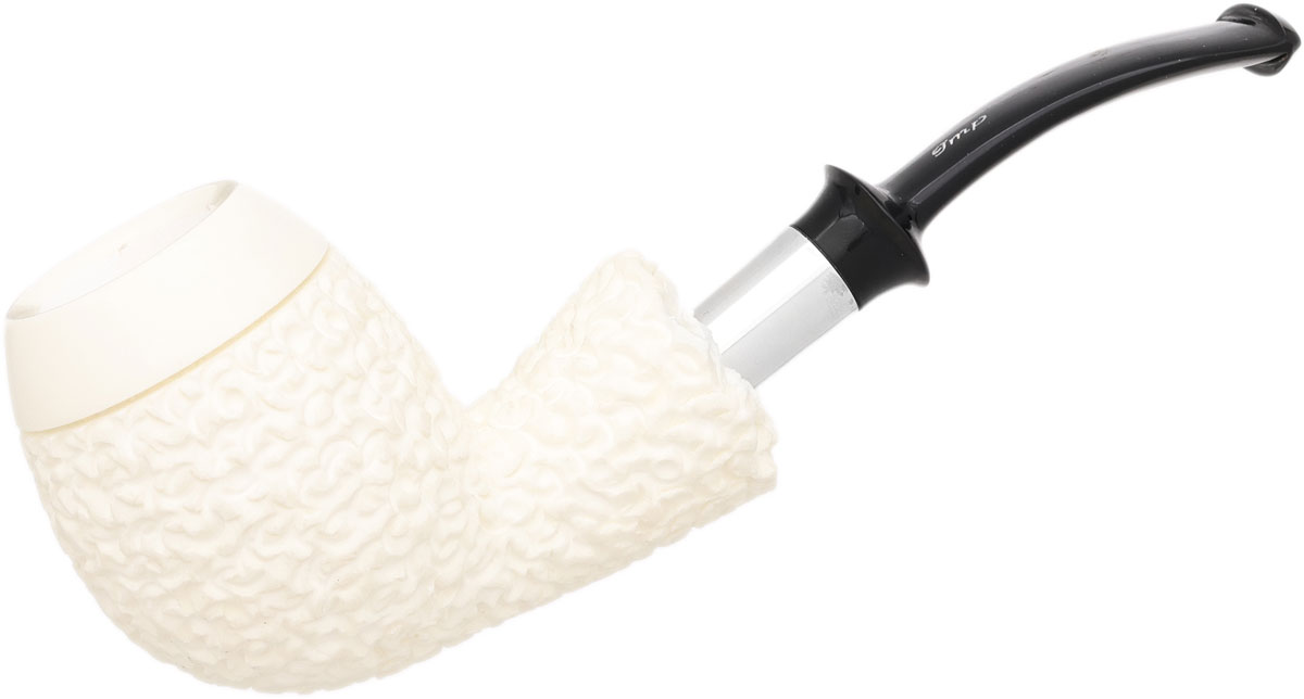I.M.P. Meerschaum Partially Rusticated Bent Brandy with Silver (with Case)