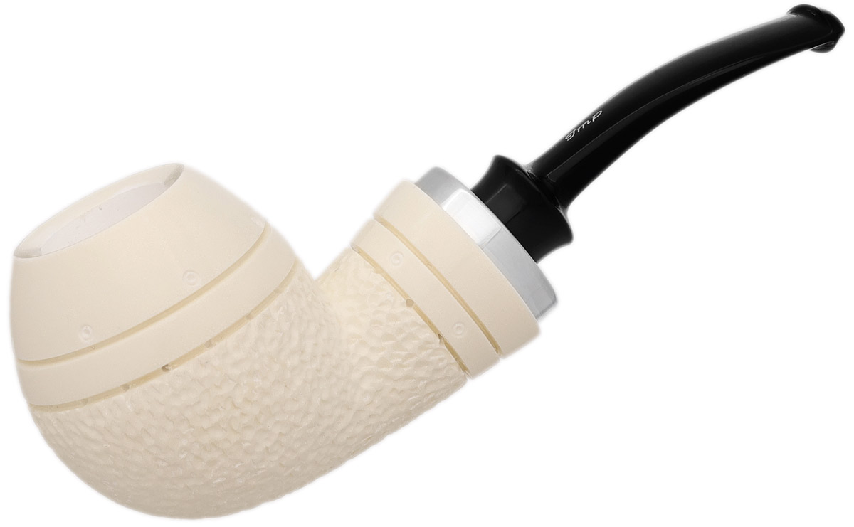 I.M.P. Meerschaum Partially Rusticated Reverse Calabash Bent Apple with Silver (with Case)
