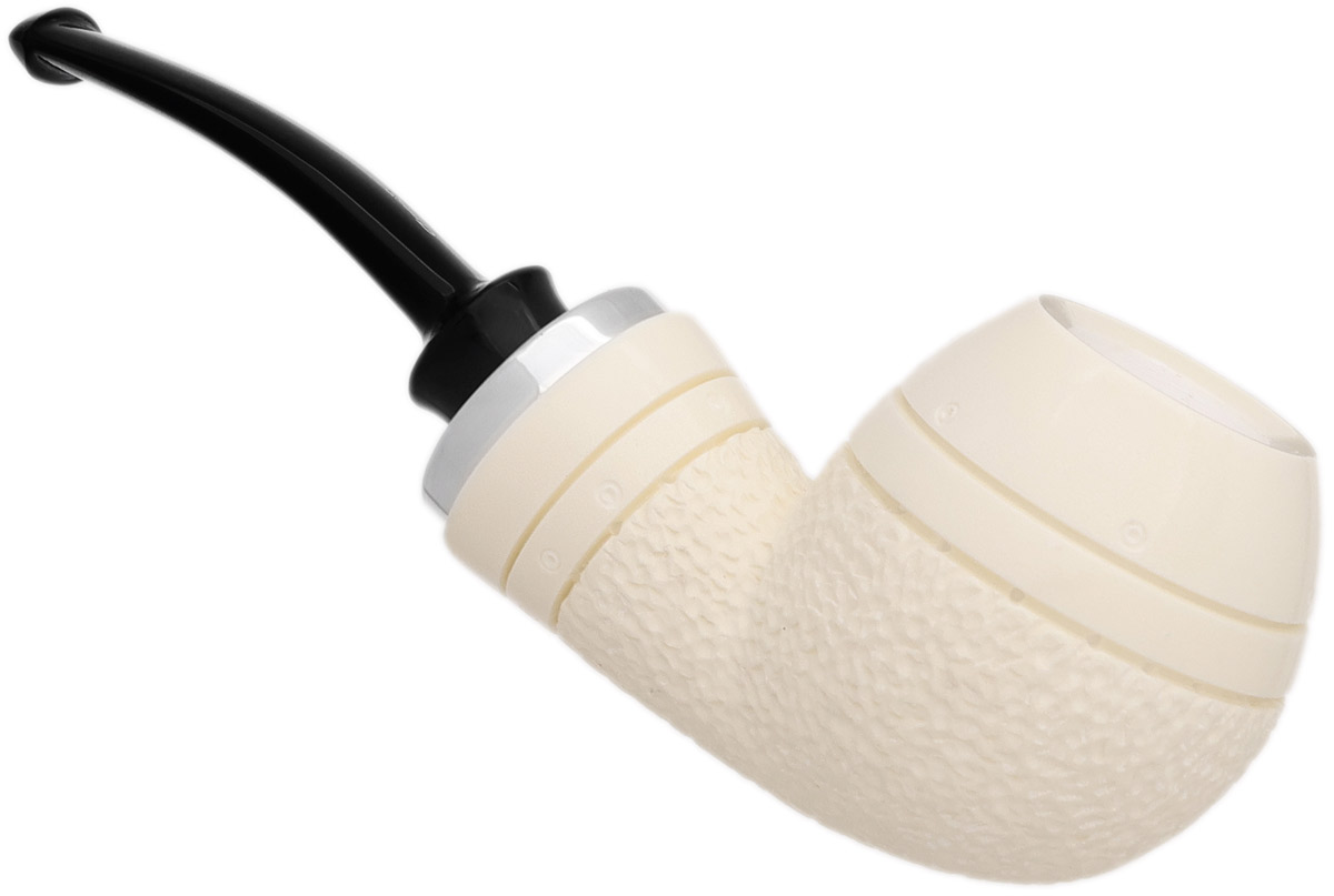 I.M.P. Meerschaum Partially Rusticated Reverse Calabash Bent Apple with Silver (with Case)