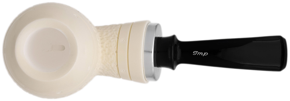 I.M.P. Meerschaum Partially Rusticated Reverse Calabash Bent Apple with Silver (with Case)