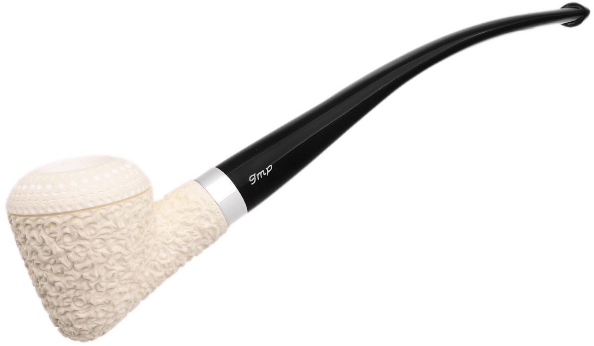 I.M.P. Meerschaum Rusticated Bent Dublin Churchwarden with Silver (with Case)