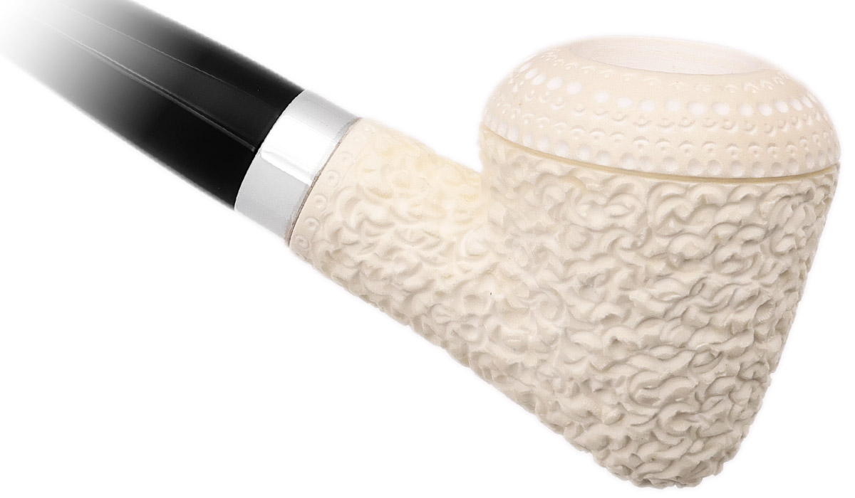 I.M.P. Meerschaum Rusticated Bent Dublin Churchwarden with Silver (with Case)