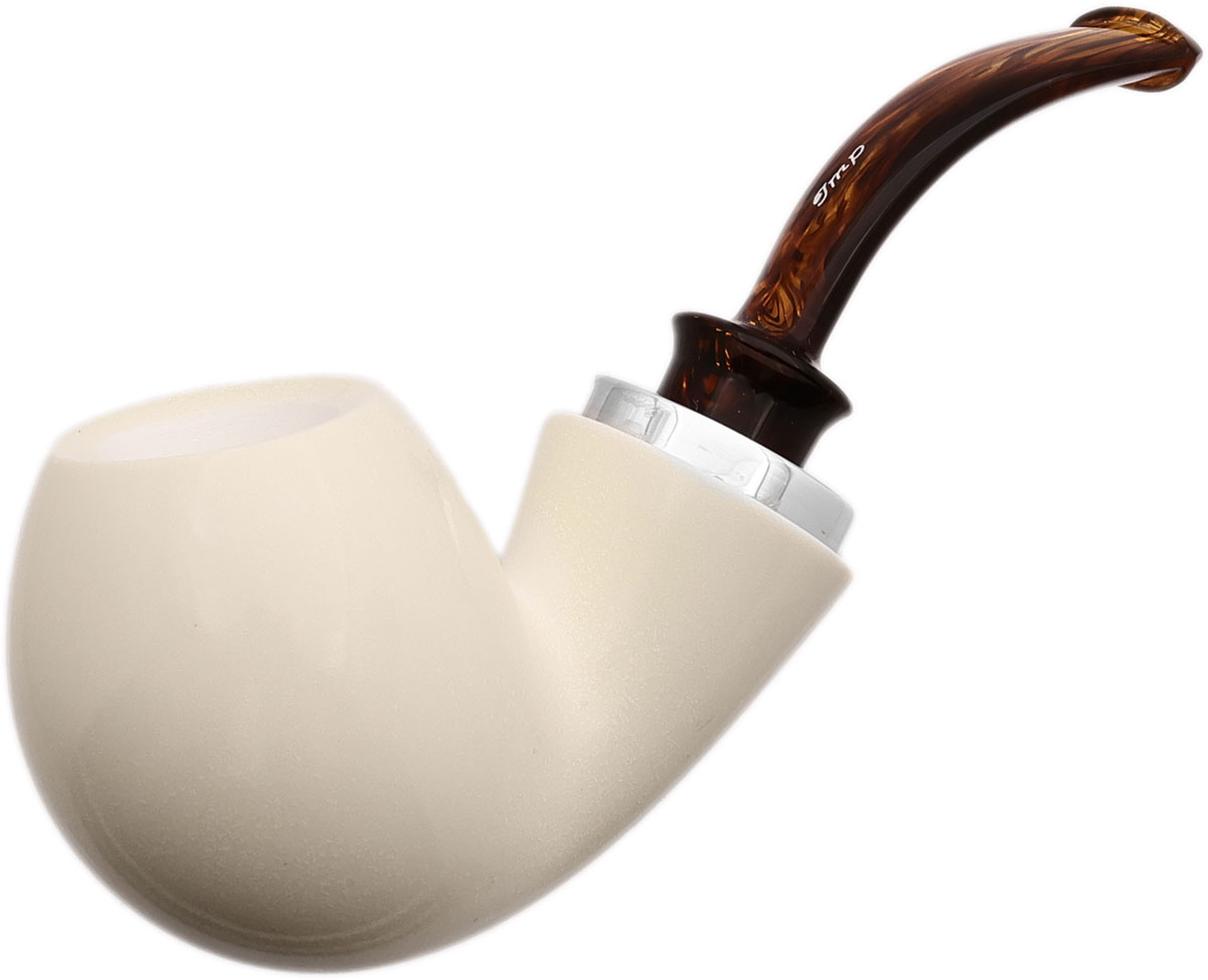 I.M.P. Meerschaum Smooth Reverse Calabash Bent Egg with Silver (with Pocket Case)