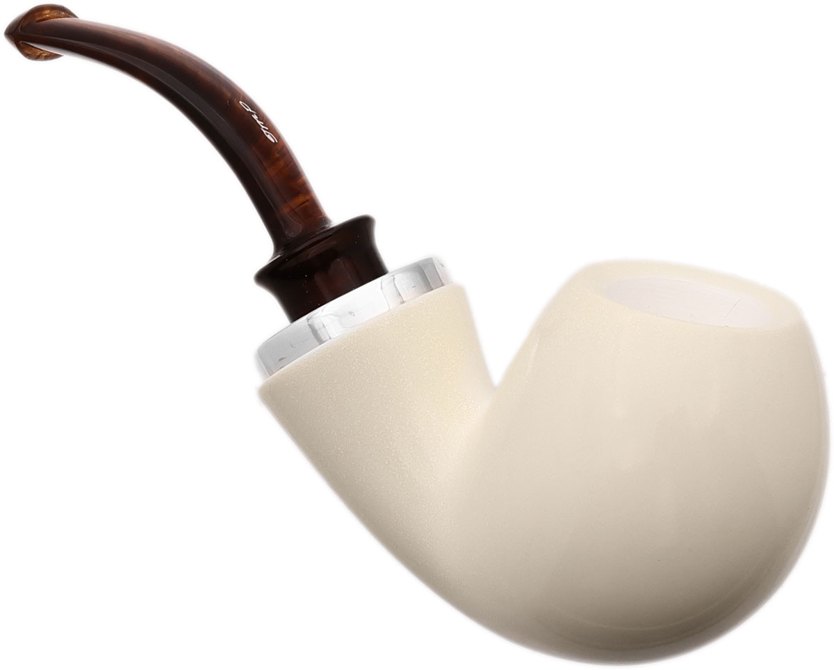 I.M.P. Meerschaum Smooth Reverse Calabash Bent Egg with Silver (with Pocket Case)