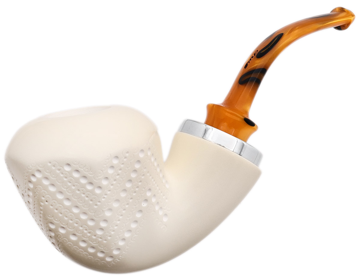 I.M.P. Meerschaum Lattice Reverse Calabash Paneled Bent Dublin with Silver (with Pocket Case)