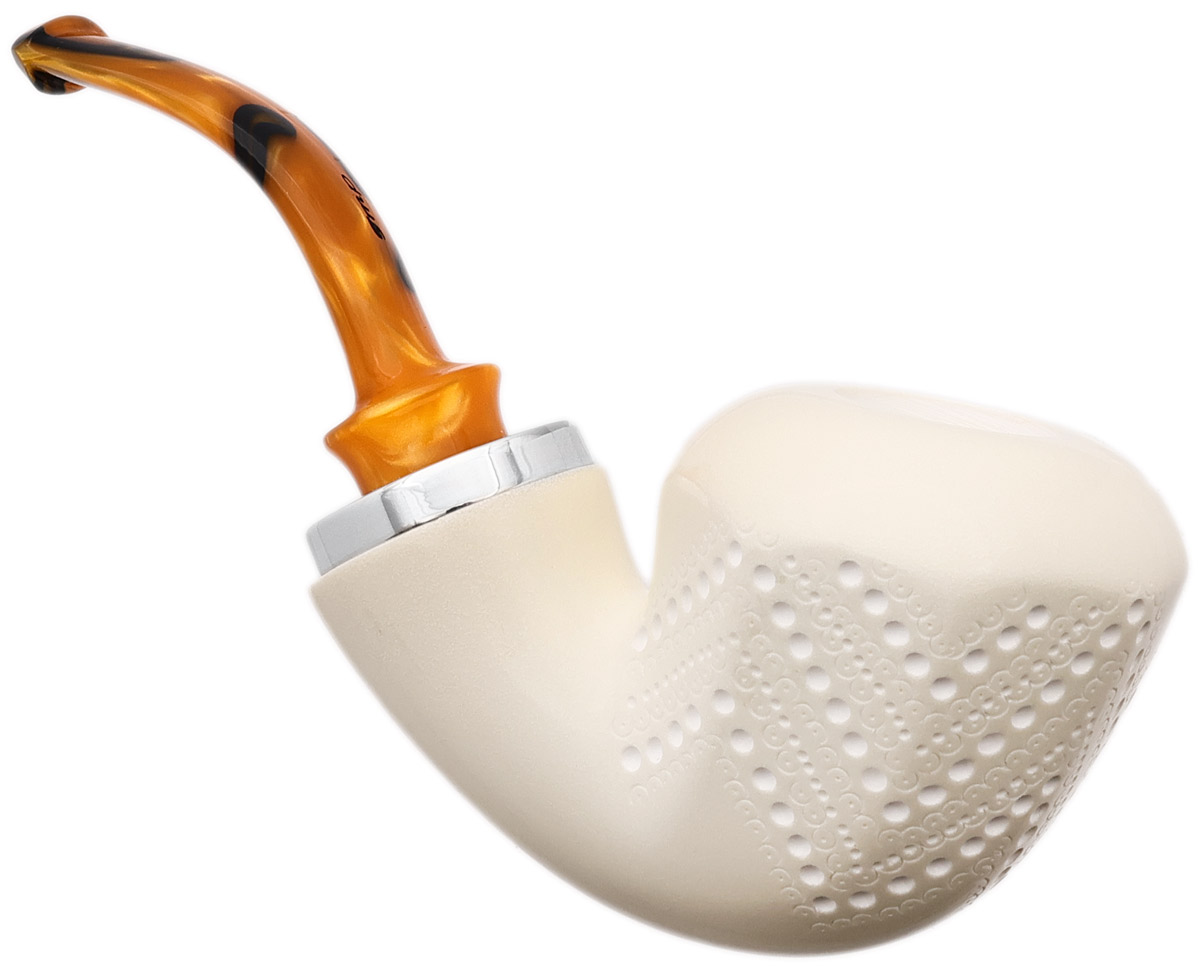 I.M.P. Meerschaum Lattice Reverse Calabash Paneled Bent Dublin with Silver (with Pocket Case)