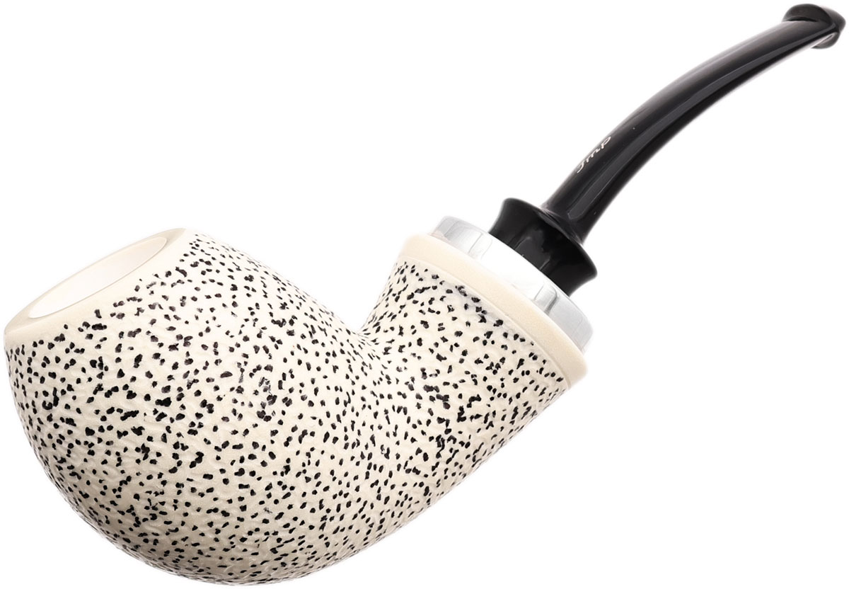 I.M.P. Meerschaum Rusticated Reverse Calabash Bent Egg with Silver (with Pocket case)