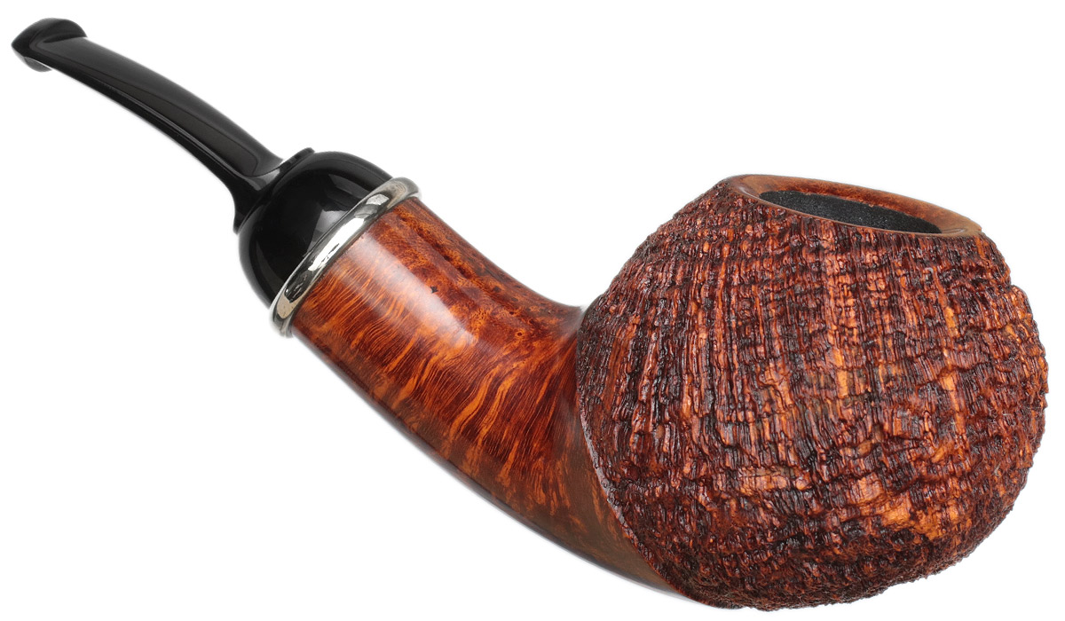 J. Alan Pipes Partially Sandblasted Bent Apple with Silver (1574)
