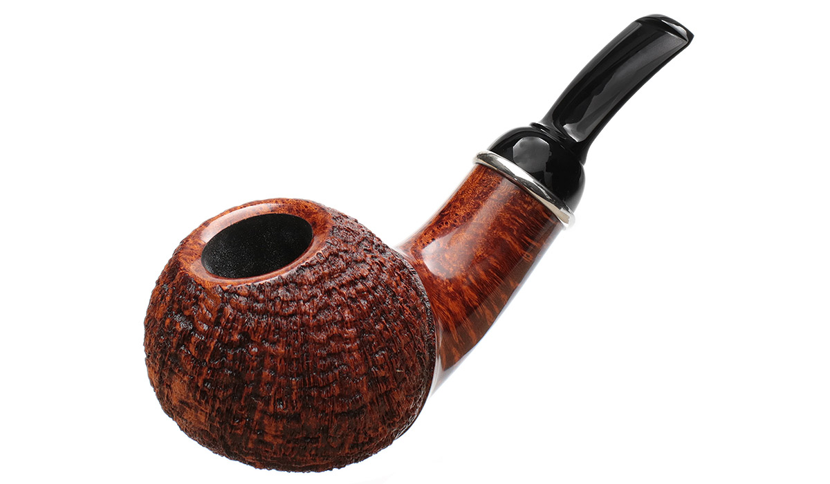 J. Alan Pipes Partially Sandblasted Bent Apple with Silver (1574)