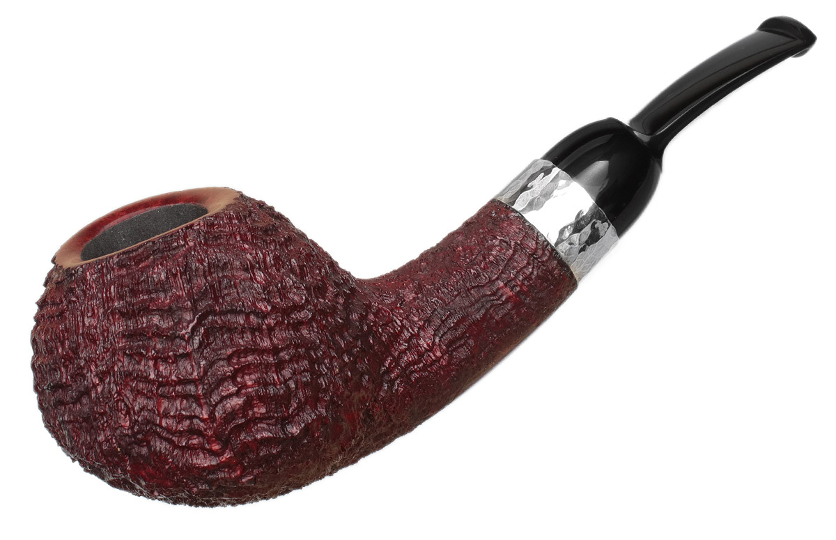 J. Alan Pipes Sandblasted Bent Apple with Hammered Silver (1606)