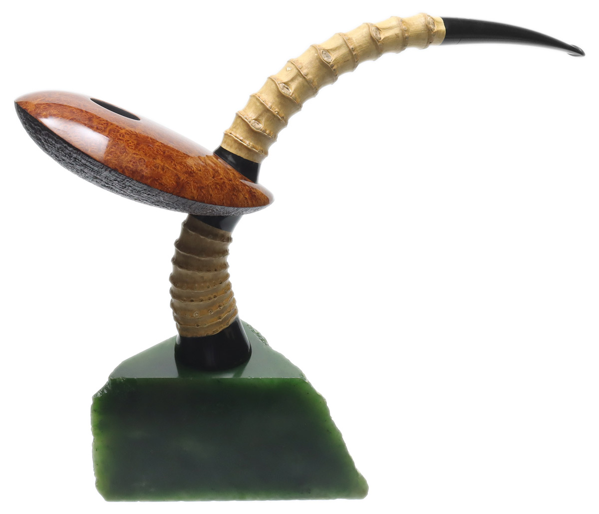 Michael Parks Bamboo Branch with Leaf on Jade (Five Leaf) | 10th Annual Global Pipe Making Exposition | Daily Reader