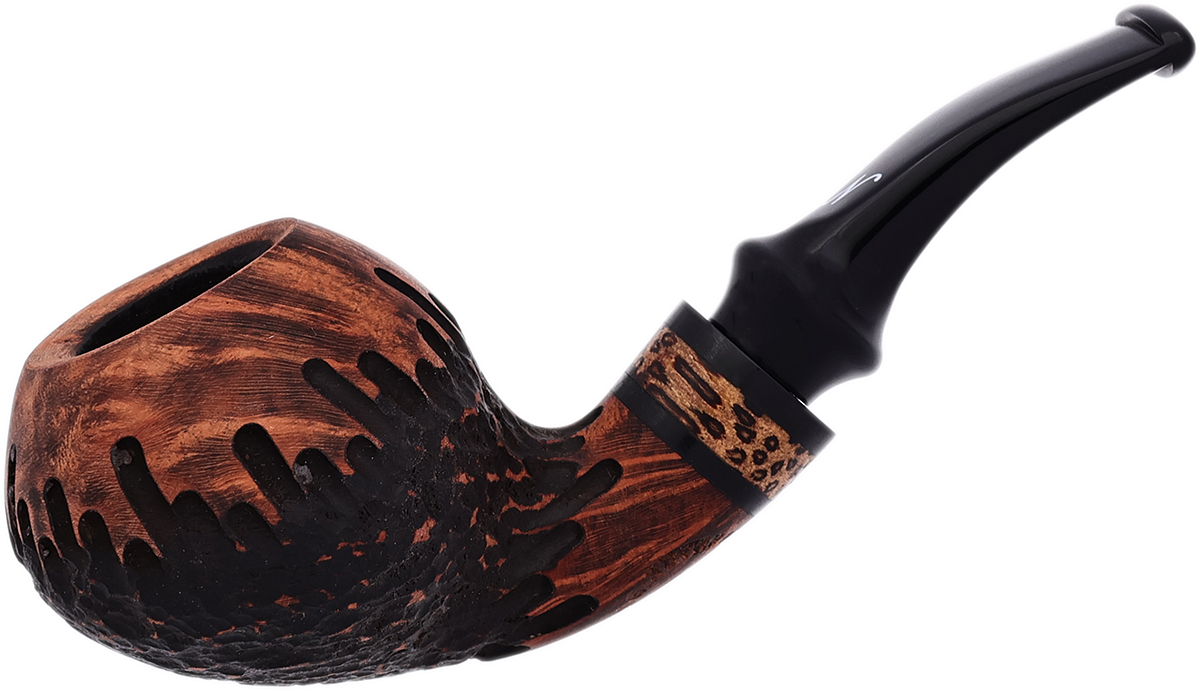Partially Rusticated Bent Apple Nosewarmer (1-1) Tobacco Pipe
