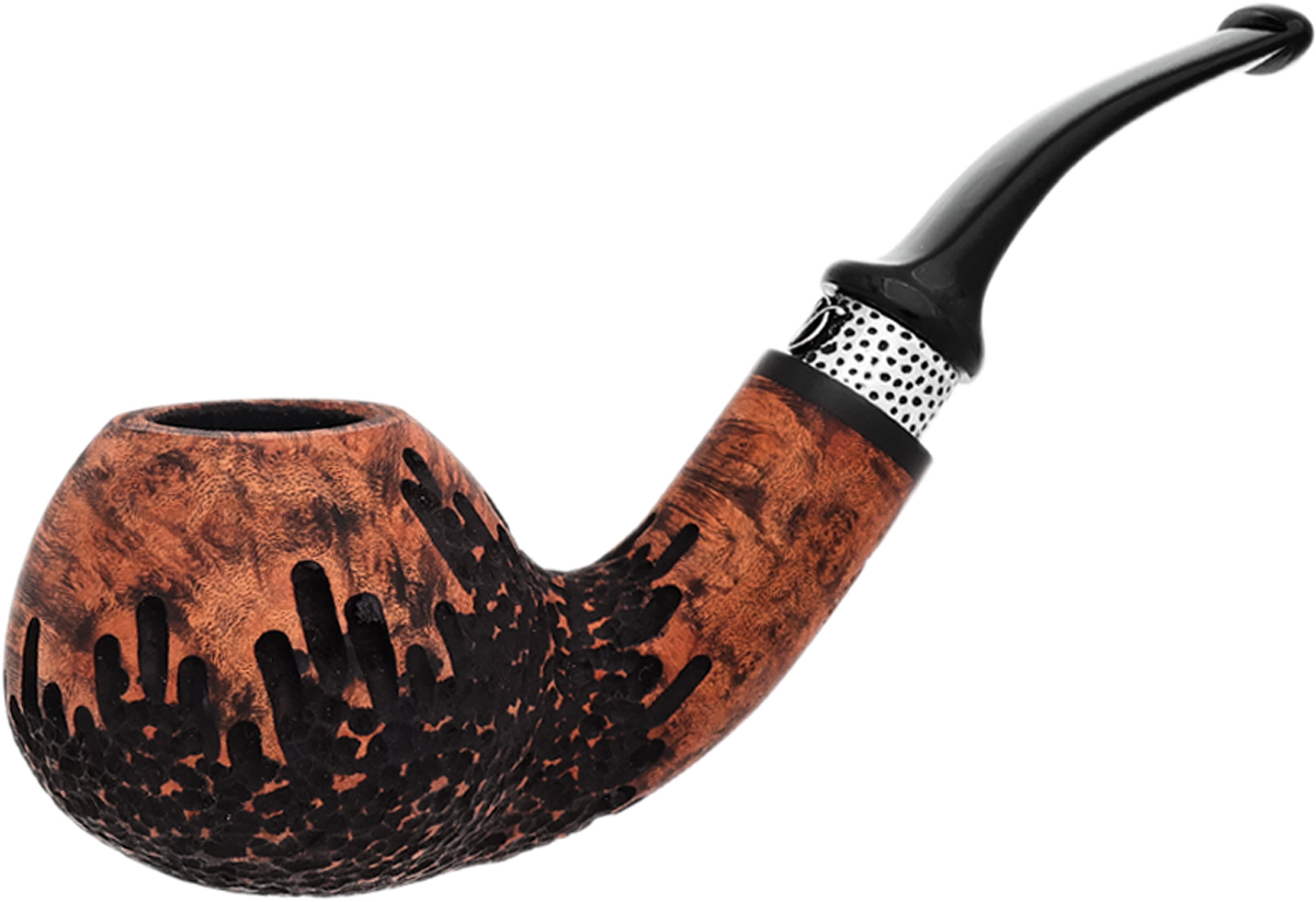 Partially Rusticated Tomato with Silver (3) Tobacco Pipe