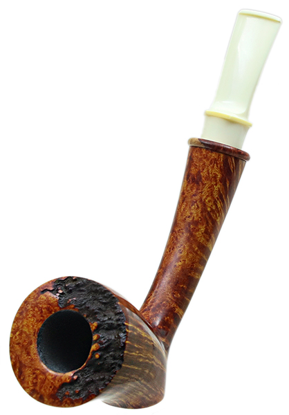 Pete Prevost Smooth Long Shank Sitter with Amboyna Burl and Bakelite