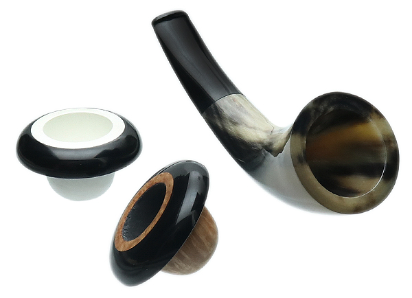 Pete Prevost Smooth Horn Calabash with Meerschaum and Ebonite (with Extra Briar Bowl)