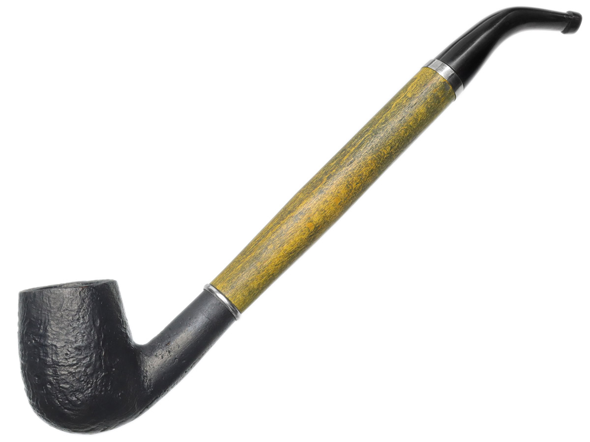 Clay Pipes Retro Briar Sandblasted Medium Bent Billiard Churchwarden with Beechwood and Horn