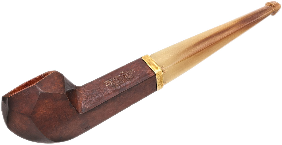 Clay Pipes Smooth Diamond Paneled Bulldog with Horn Stem