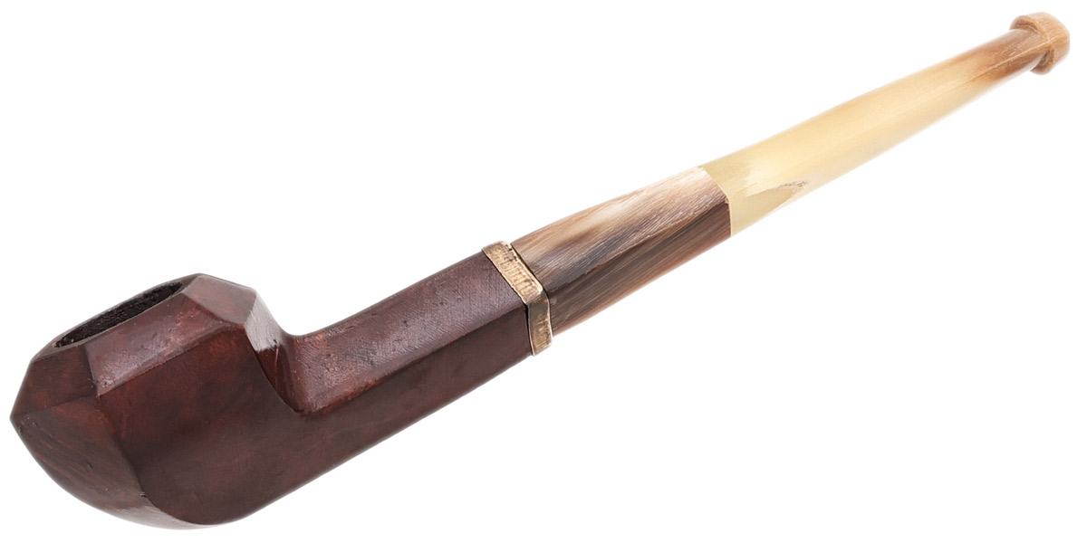 Clay Pipes Retro Briar Smooth Hexagon Bulldog with Horn Stem