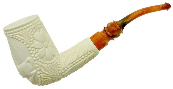 AKB Meerschaum Carved Bent Billiard (with Case)