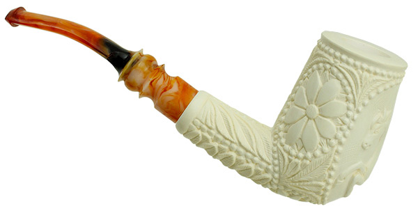 AKB Meerschaum Carved Bent Billiard (with Case)