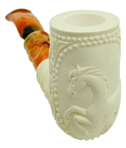 AKB Meerschaum Carved Bent Billiard (with Case)
