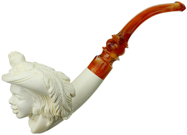 AKB Meerschaum Carved Woman in Glorious Hat (with Case)