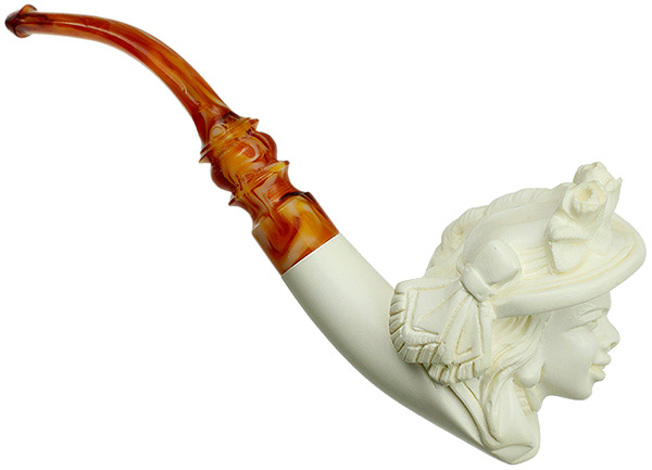 AKB Meerschaum Carved Woman in Glorious Hat (with Case)
