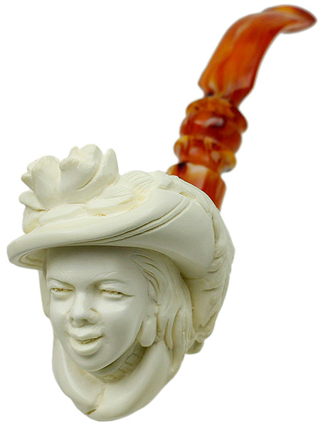 AKB Meerschaum Carved Woman in Glorious Hat (with Case)