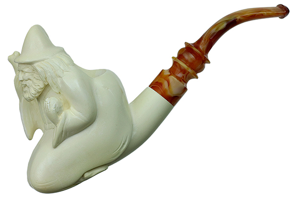 AKB Meerschaum Carved Kneeling Hermit (with Case)