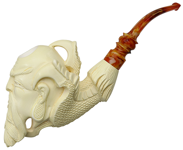 AKB Meerschaum Carved Wise Man in Dragon Claw (with Case)