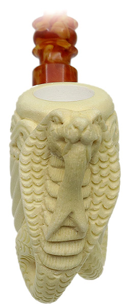 AKB Meerschaum Carved Bent Billiard with Cobra (with Case)