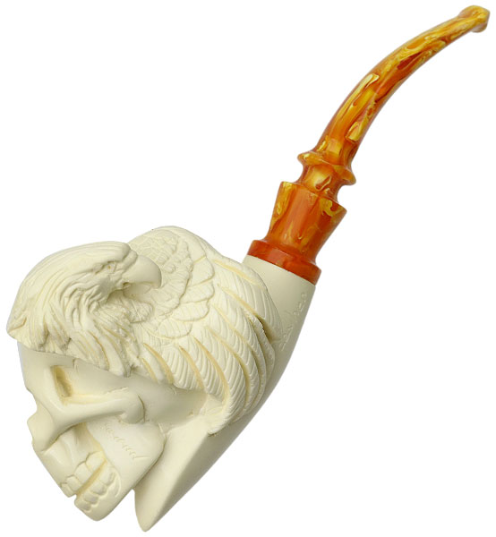 AKB Meerschaum Carved Skull with Eagle (with Case)