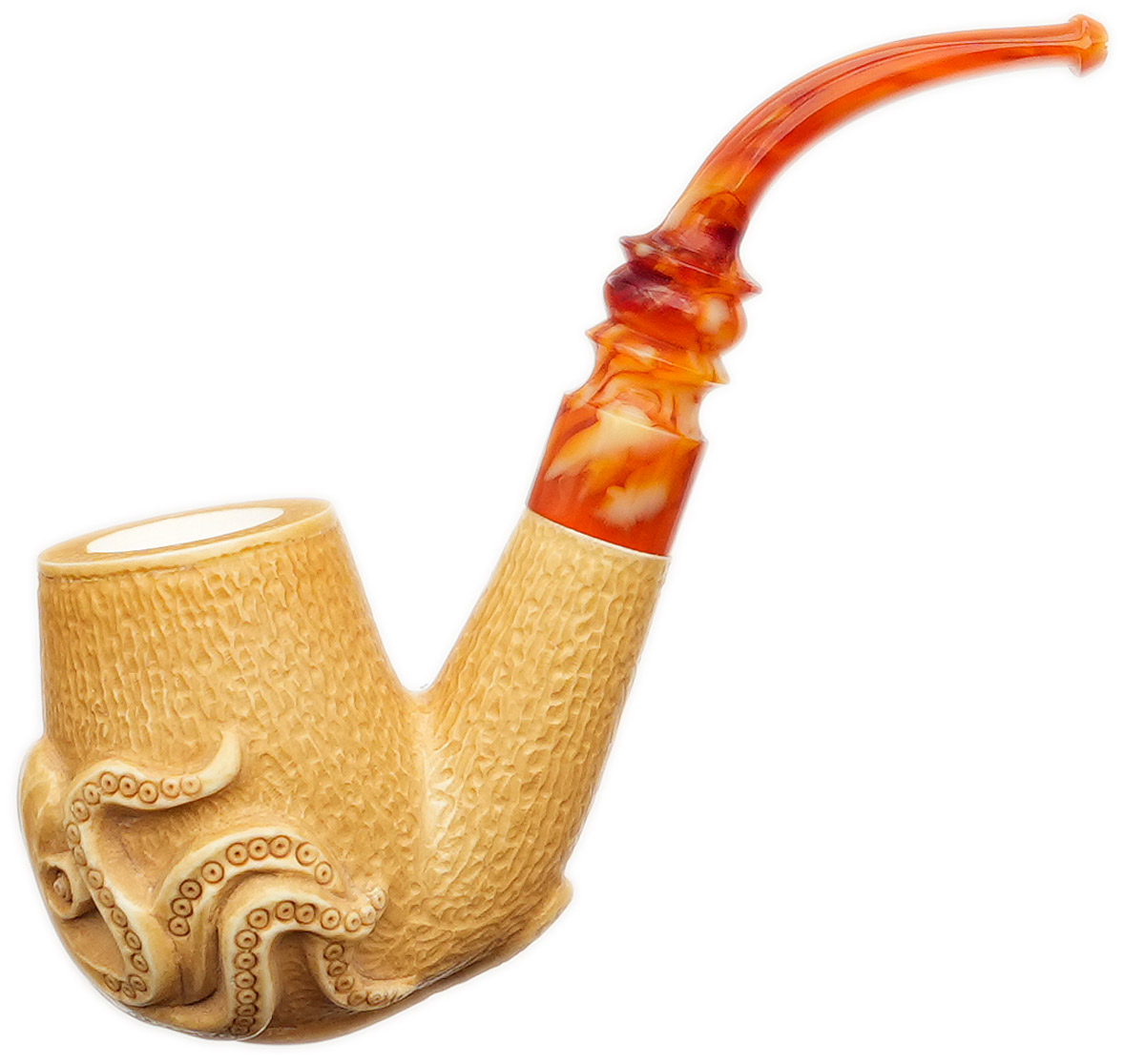 Bent Billiard with Octopus Carving (Ali) (with Case and Tamper) Tobacco Pipe